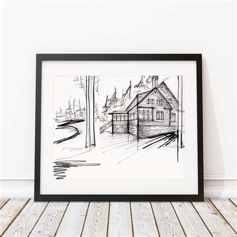 This Lake House Art Print Will Enhance Any Home Or Office Decor With