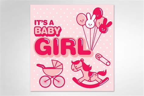 Baby Girl Announcement Card Template Custom Designed Graphics