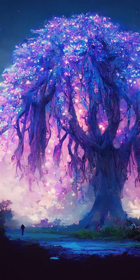 Download Wallpaper 1080x2160 Night Violet Tree Fantasy Honor 7x