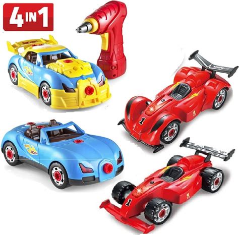 Prextex 4 In 1 Build Your Own Racer Car Set Stem Toy With Real Working