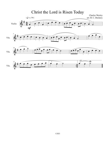 Christ The Lord Is Risen Today Violin Solo Sheet Music Charles