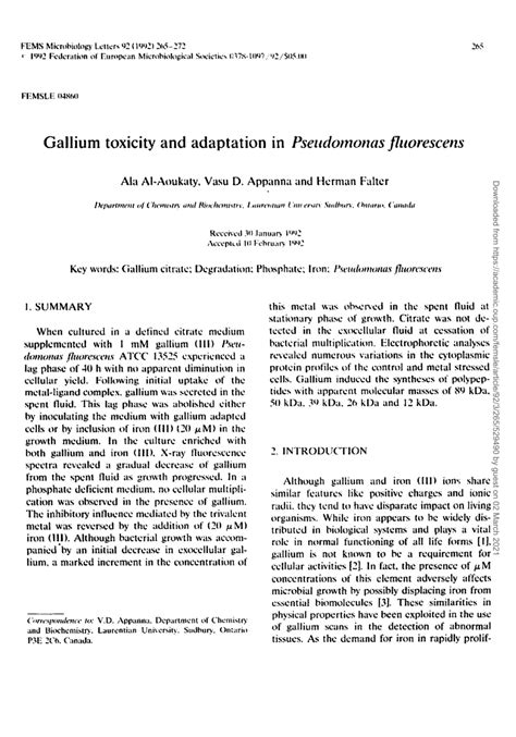 Pdf Gallium Toxicity And Adaptation In Pseudomonas Fluorescens