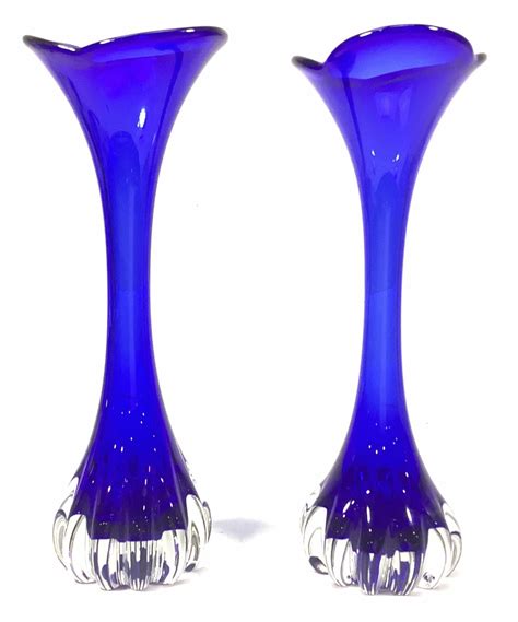 Lot 2 Murano Style Blue Art Glass Vases