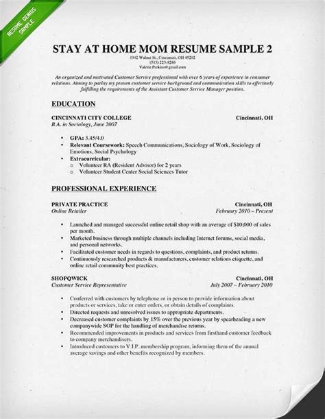 How To Write A Stay At Home Mom Resume Resume Genius Resume Examples Resume Writing