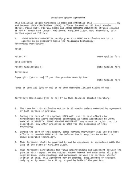 Exclusive Agreement Sample Doc Template Pdffiller