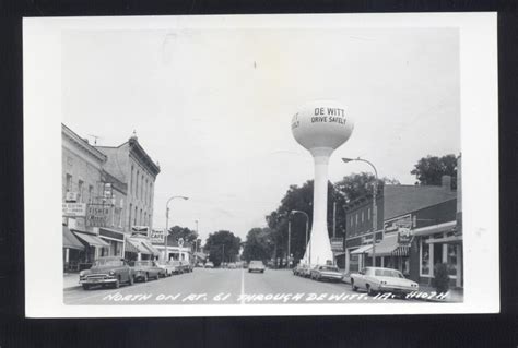 Rppc Dewitt Iowa Downtown Street Scene Water Tower Cars Real Photo