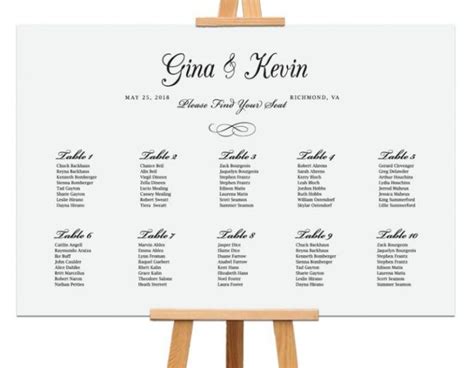 Free Rehearsal Dinner Seating Chart Wedding Table Assignment Etsy