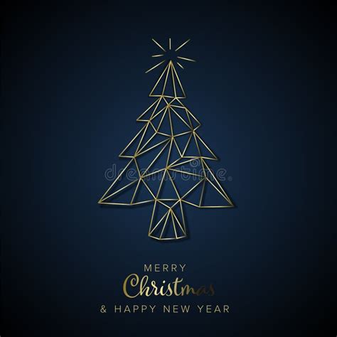 Minimalist Modern Christmas Card With Tree Made From Golden Wires Stock