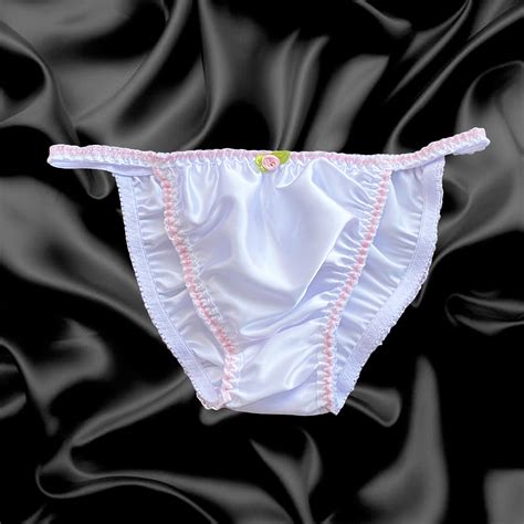 White Satin Tanga Frilly Sissy Bikini Knicker Underwear Panties Size 10 20 Ebay