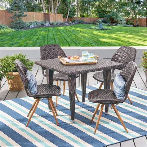 Alessia Outdoor 5 Piece Wicker Dining Set Multibrown Light Brown