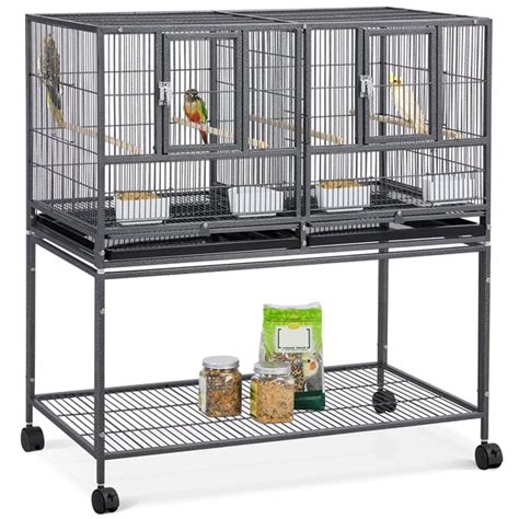 Topeakmart Stackable Metal Wide Bird Cage Divided Bird Breeder Cage With Rolling Stand Black