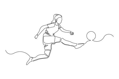 Continuous Line Drawing Of Football Player Kicking Ball Single One