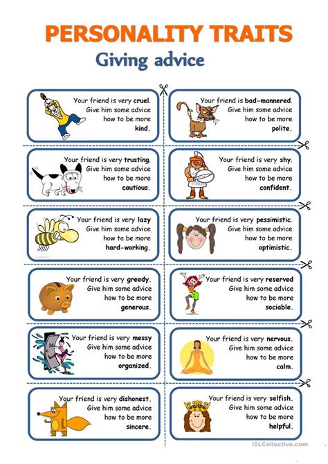 Personality Traits Giving Advice Worksheet Free Esl