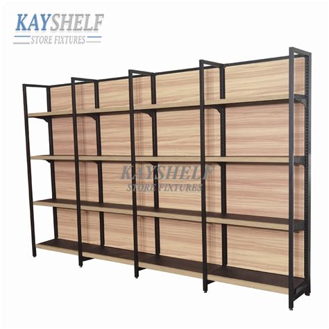 Single Side Wall Supermarket Metal Rack Retail Shop Wood Display Store