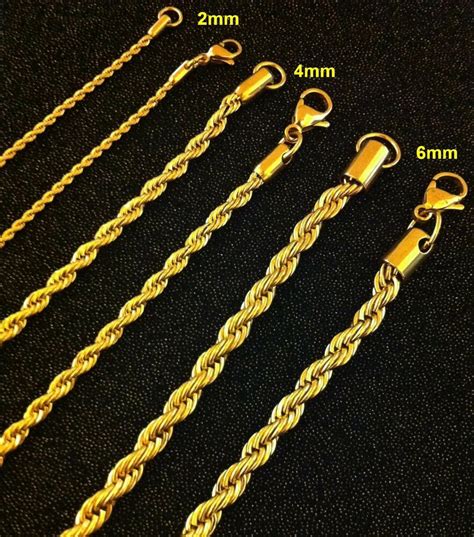 Jacoje 3.5mm rope chain 14k 22in. 24K Gold Plated Stainless Steel Men Woman Rope Chain Necklace 2-4-6mm 18"-30" | eBay