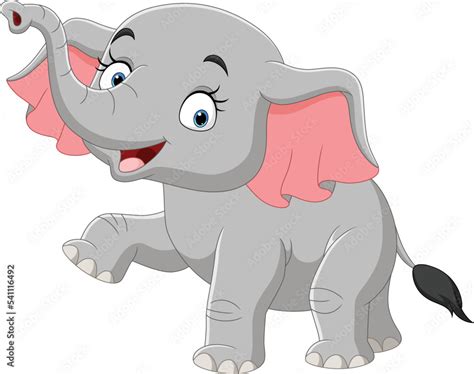 Cartoon Happy Elephant On White Background Stock Vector Adobe Stock