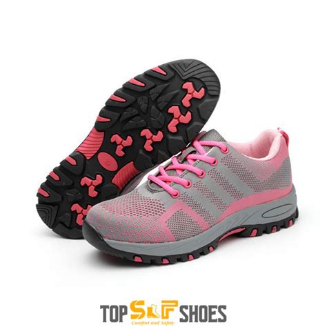 Womens Pink Mesh Upper Lace Up Puncture Proof Anti Smashing Steel Toe