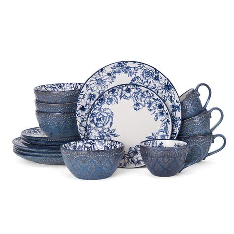 Pfaltzgraff Gabriela Blue Stoneware 16 Piece Dinnerware Set