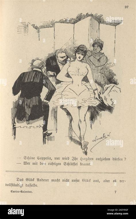 Vintage Victorian German Cartoon Men Flirting With A Showgirl