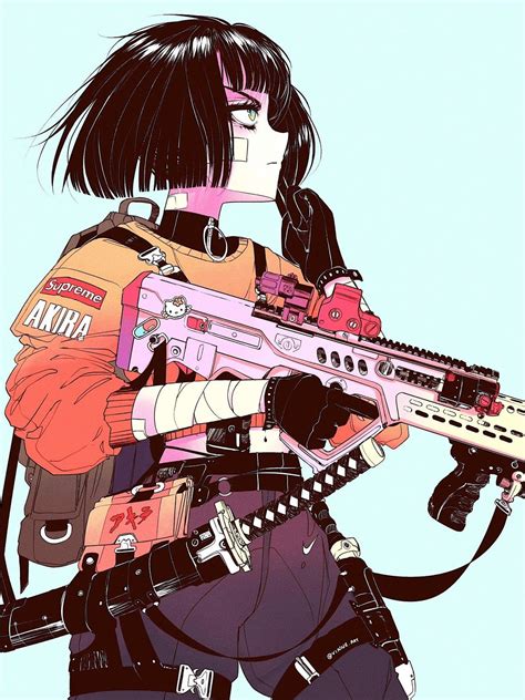 Aesthetic Anime Girl With Gun Anime Girl.