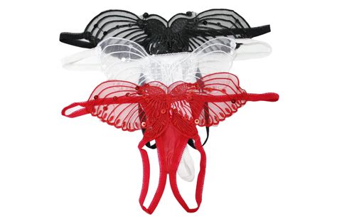 Sheer Butterfly Applique Crotchless Panties Wpearl And Sequin Details