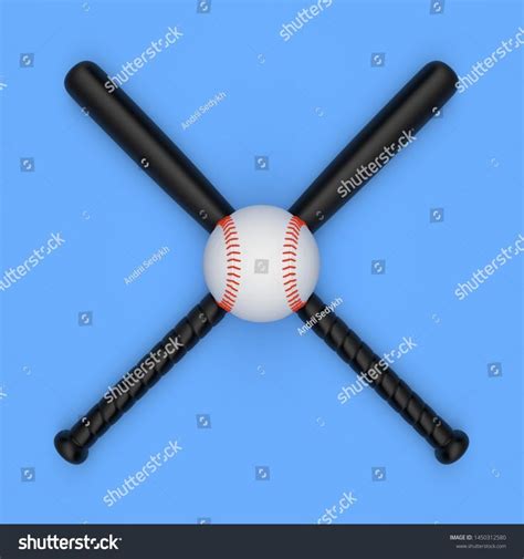 Baseball Ball And Baseball Bat Isolated On A Pastel Blue Background