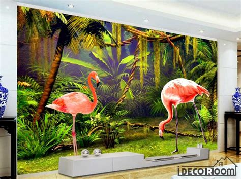 Tropical Rainforest Flamingo Wallpaper Wall Murals Idcwp Hl 000286