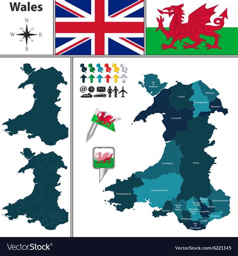 Wales Map With Regions Royalty Free Vector Image