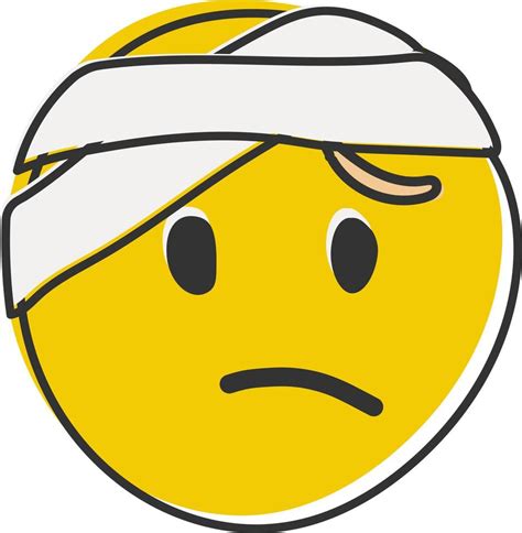 Emoji With Bandage Yellow Face With A Half Frown And White Bandage