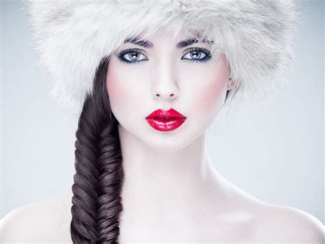 snow red lip model snow winter woman make up gorgeous face femininity hd wallpaper
