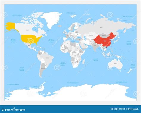 United States And China Highlighted On Political Map Of World Vector