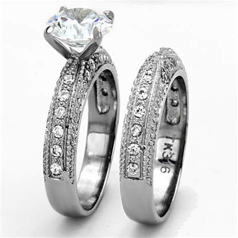 Stainless Steel 325 Ct Round Cut Cz Vintage Wedding Ring Set Womens