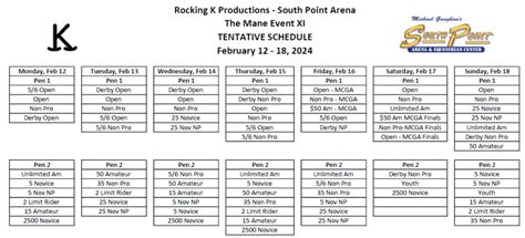 Event Schedule South Point Cutting