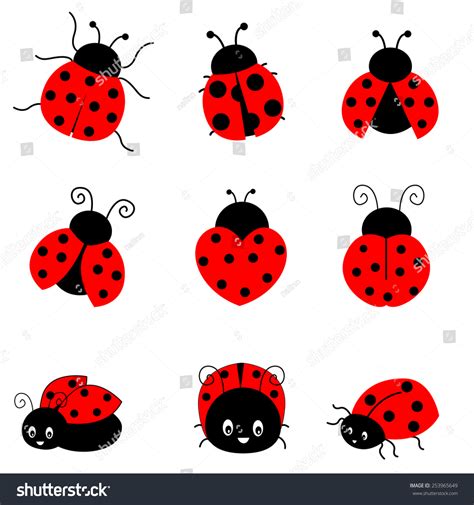 Cute Colorful Ladybugs Clip Art Collection Stock Vector 253965649
