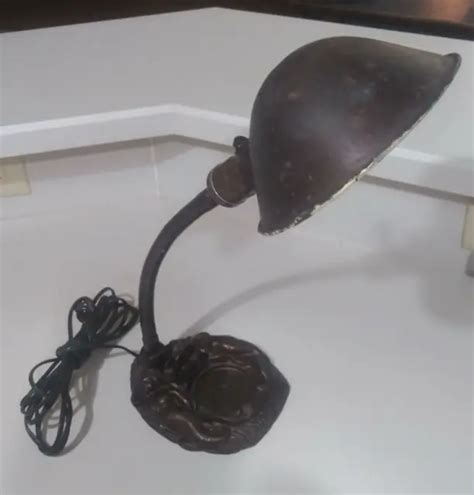 Antique Art Deco Cast Iron Nude Mermaid Gooseneck Desk Lamp Bronze