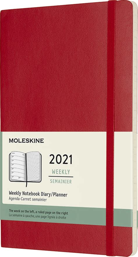 moleskine Ατζέντα 2021 12 month weekly notebook planner large 13x21cm scarlet red soft cover
