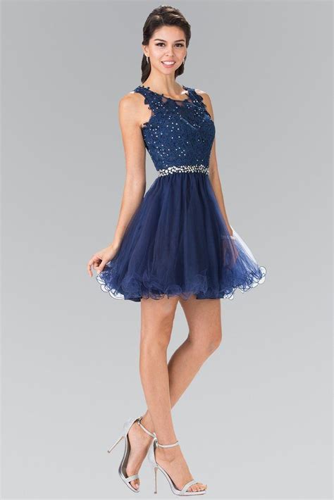 Short Sleeveless Dress With Lace Illusion Top By Elizabeth K Gs2375