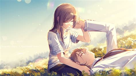 Download 1920x1080 Wallpaper Cute Anime Couple Meadow