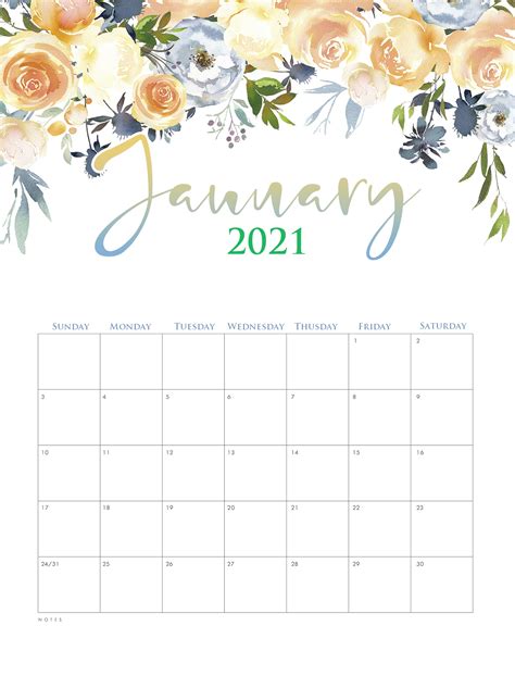 Cute January 2021 Calendar | Printable March