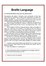 Ueb resources suggested for adults who read braille. English worksheets: Braille Language