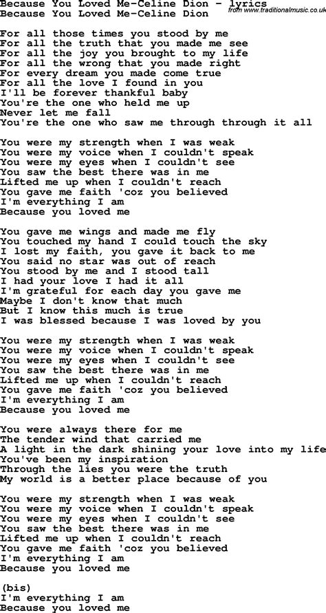 Love Song Lyrics Forbecause You Loved Me Celine Dion