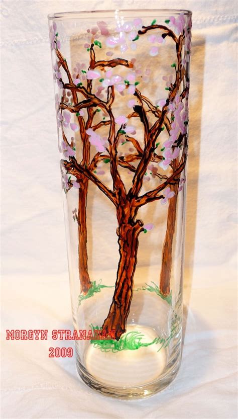 Cherry Blossom Hand Painted Glass Vase