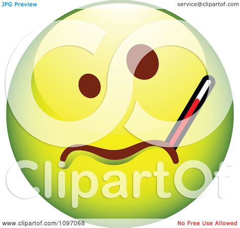 Clipart Sick Green Cartoon Smiley Emoticon Face With A Thermometer