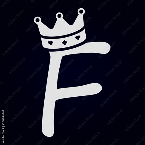 Caligrafía de la letra F con corona en la parte superior Stock Vector