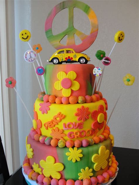 1960 Themed Birthday Party Ideas 1960s Flower Power Cake Themed