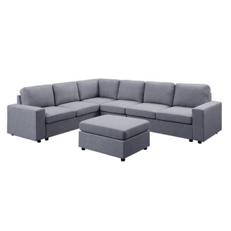 Bayside Fabric 7 Piece Reversible Modular Sectional Sofa Light Gray 1