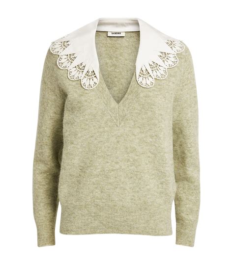 Sandro Lace Collar Sweater In Natural Lyst