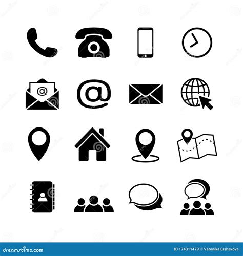 Contact Us Icon Set In Flat Style Stock Vector Illustration Of Black