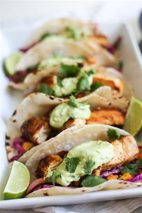 Baja Fish Tacos With Mango Coleslaw And Avocado Crema The Defined