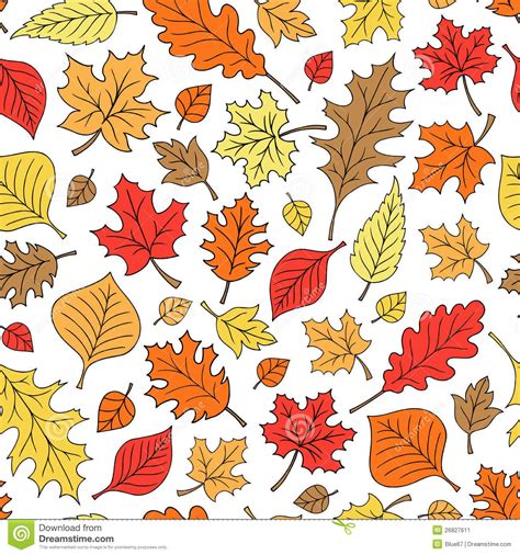 Photo About Autumn Fall Foliage Leaves Seamless Pattern Hand Drawn Back